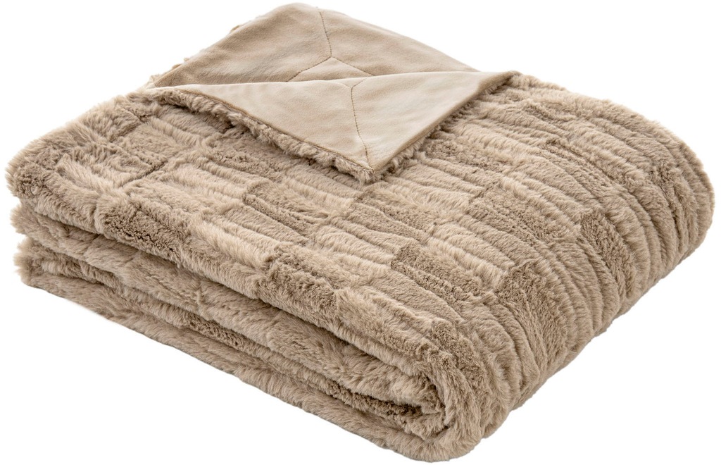 Bild von bugatti Kunstfell Decke 150x200 cm - Fellimitat Kuscheldecke besonders flauschig & weich, besonders warm, Felldecke beige mit Struktur, gesäumt
