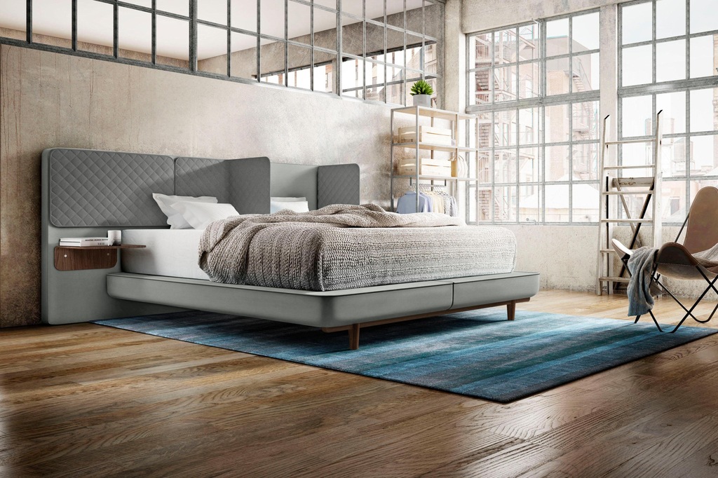 Bild von Schlaraffia Boxspringbett "Silence", in Grau, Nachtkonsole und Holzfuß in Nussbaum