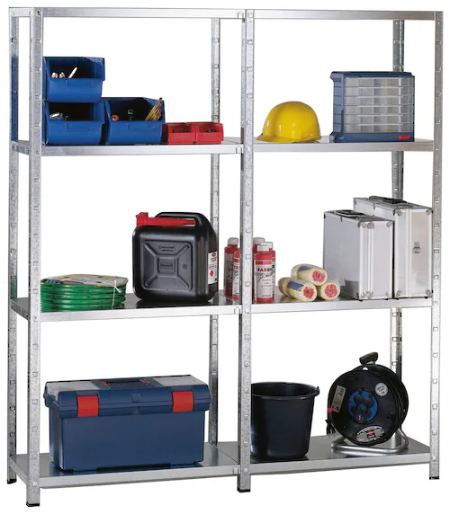 Bild von SCHULTE REGALWELT Grundregal mit Anbauregal, HxBxT 180 x 160 x 35 cm, 340 kg Traglast (max.), 8 Böden - silberfarben