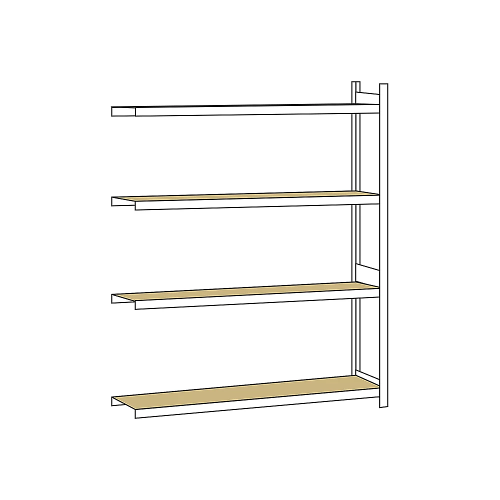 Bild von Schulte Anbauregal Weitspannregal WS 2000 mit Spanplatten 2500 x 2250 x 400 mm verzinkt 4 Ebenen Fachlast 400 kg Feldlast 1.600 kg