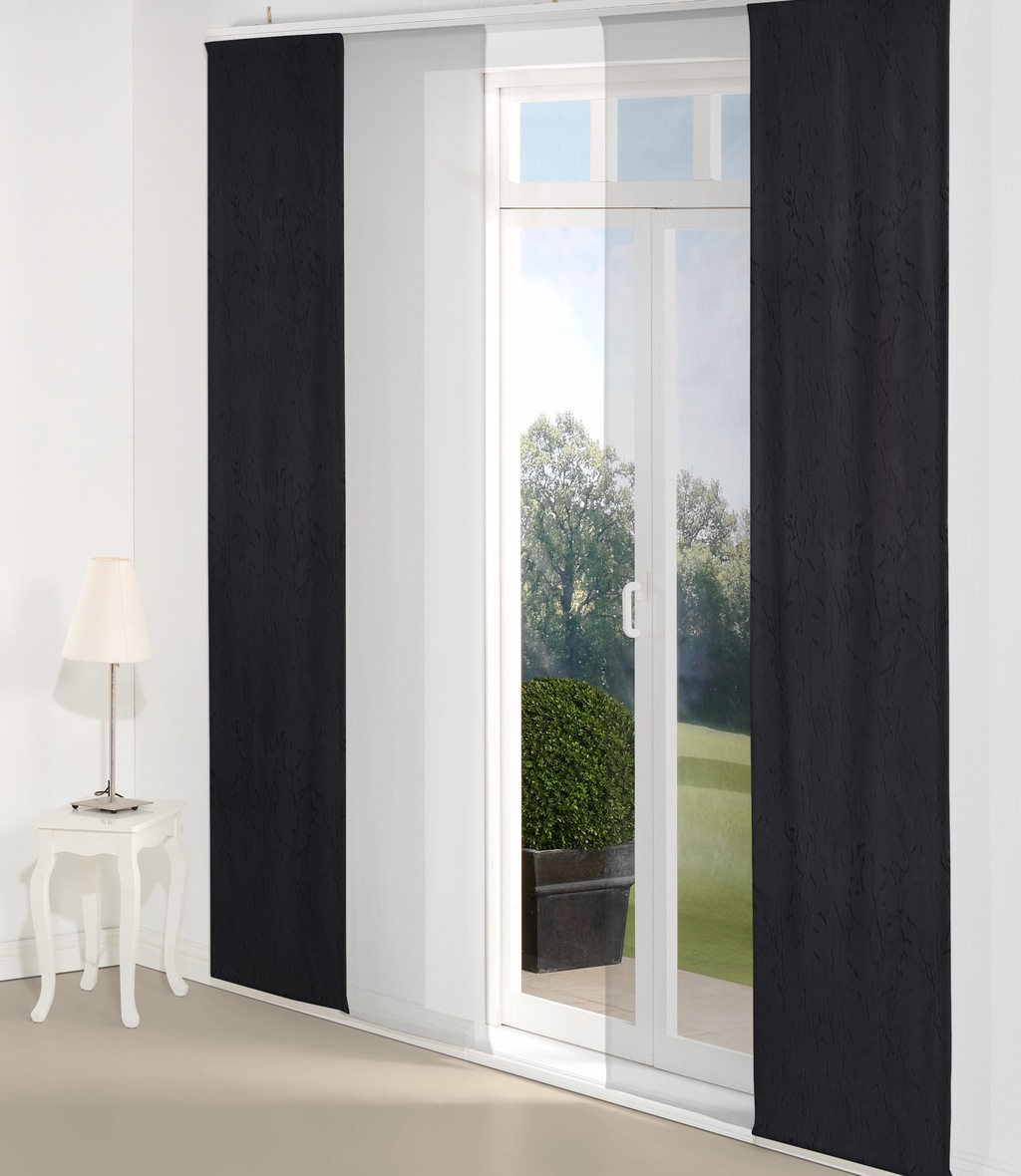 Bild von Schiebegardine WIRTH "Lahnstein" Gr. 1, schwarz, B:60cm H:145cm, Jacquard, Polyester, Gardinen, Inkl. Montagezubehör