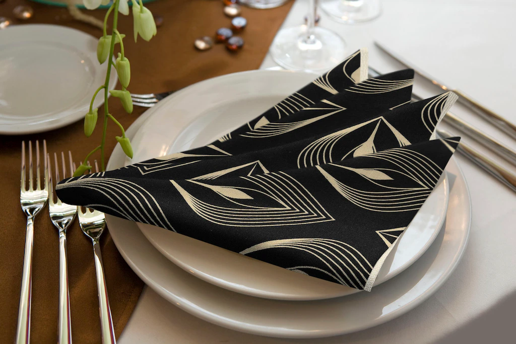 Bild von Stoffserviette ADAM "Feathers" Gr. 1, beige (natur, schwarz), B:30cm L:30cm, Obermaterial: 100% Baumwolle, Servietten, GOTS organic,zertifiziert durch CERES 0242Made in Germany