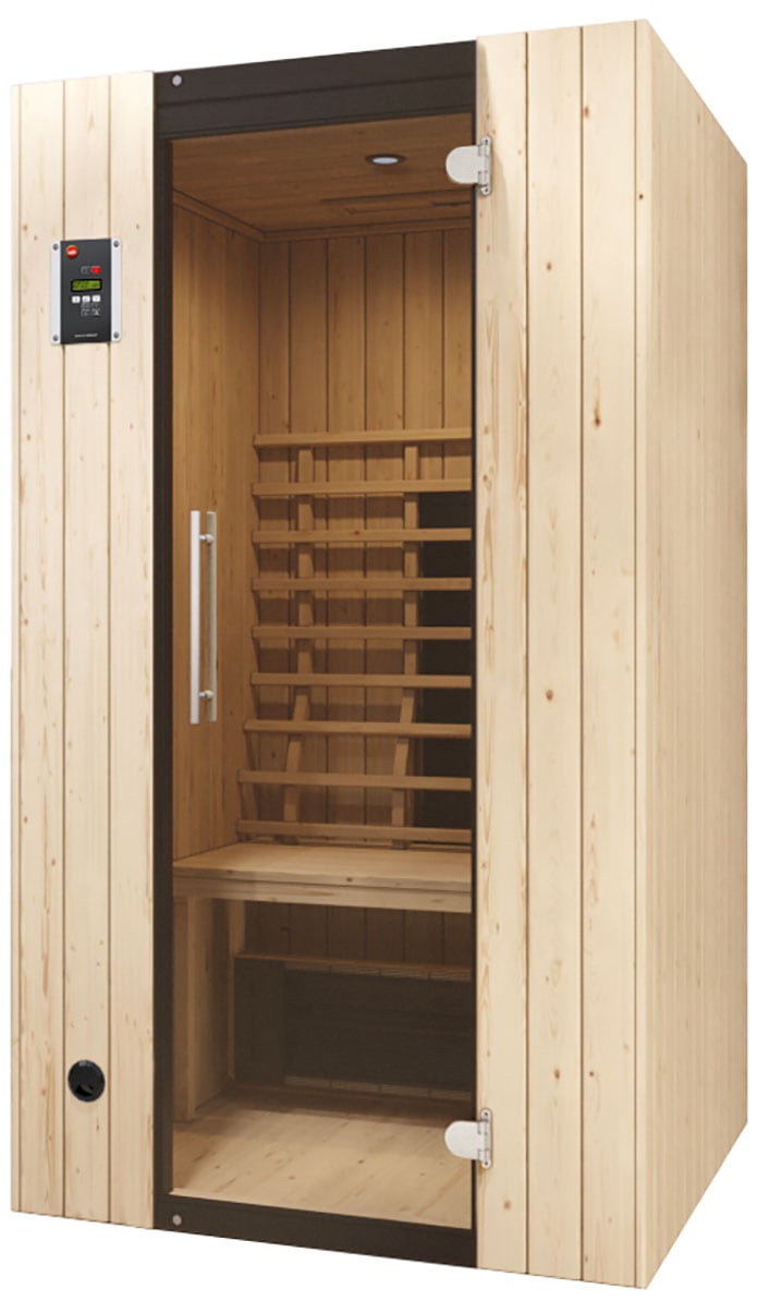 Bild von weka Infrarotkabine Infrarotkabine TANILLA 1, BxTxH: 108 x 99 x 190 cm, 63 mm, naturbelassen, stabile Sitzbank, weka Linienstrahler