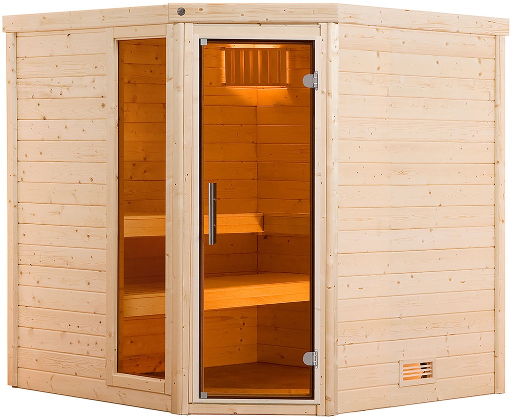 Bild von weka Sauna Massivholzsauna TURKU 1, BxTxH: 195 x 178 x 205 cm, 45 mm, Blockbohlen, Fensterelement, moderne Ganzglastür