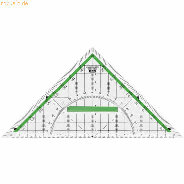 Bild von 10 x M+R Geometrie-Dreieck 25cm PS glasklar grün hinterlegt