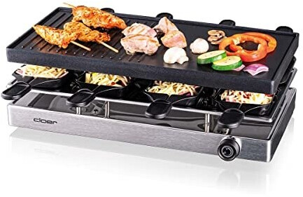 Bild von Cloer 6458 Raclettegrill mit Aluminium-Druckguss Platte, 1200 W, 8 antihaftbeschichtete Raclettepfännchen, Kunststoffspachtel, unbeheizter Parkplatz, Aluminium