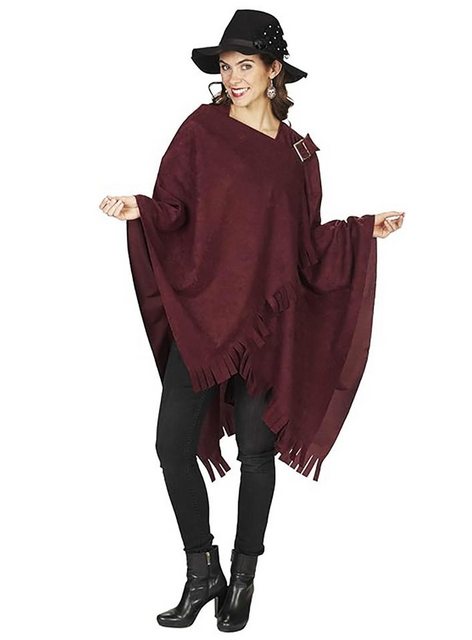 Bild von Metamorph Kostüm Rotbrauner Poncho mit Verschluss, Schicker Wickelumhang mit größenvertellbarer Schnalle