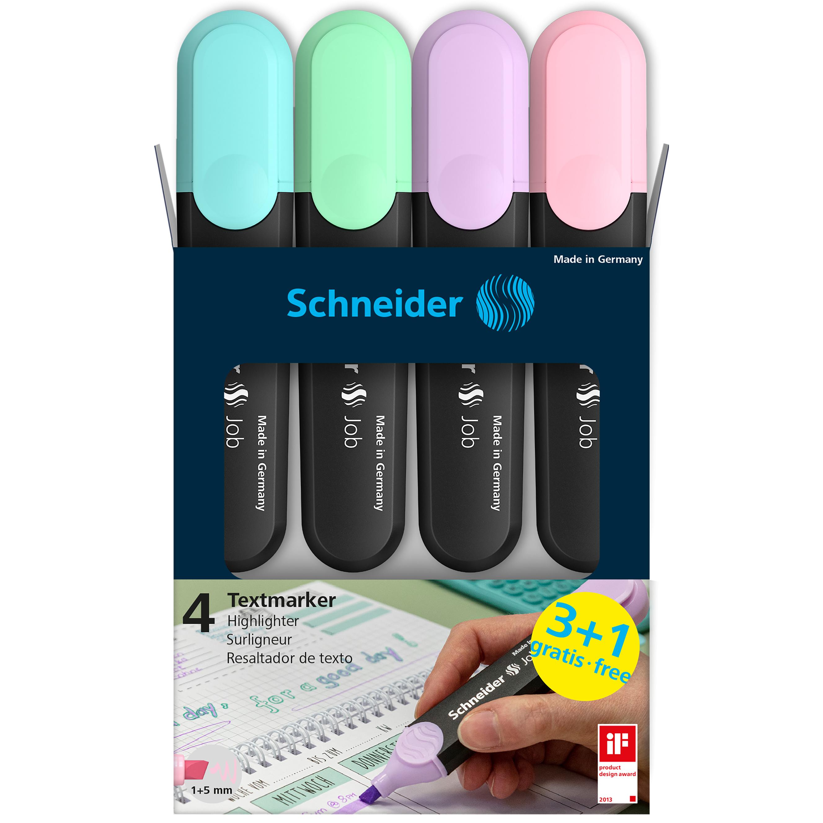 Bild von Schneider Schreibgeräte Textmarker Textmarker Job pastel 4er Etui sortiert, 3+1 Aktion 115074