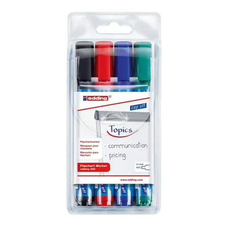 Bild von Flipchartmarker 380 schwarz/rot/blau/grün, Strich-B.1,5-3mm Rundspitze EDDING