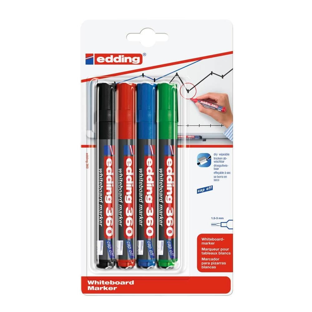 Bild von Edding 360 4-360-4 Whiteboardmarker Schwarz, Blau, Rot, Grün 4St.