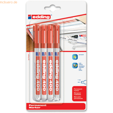 Bild von 10 x Edding Permanentmarker edding 400 Blisterverpackung VE=4 Stück ro