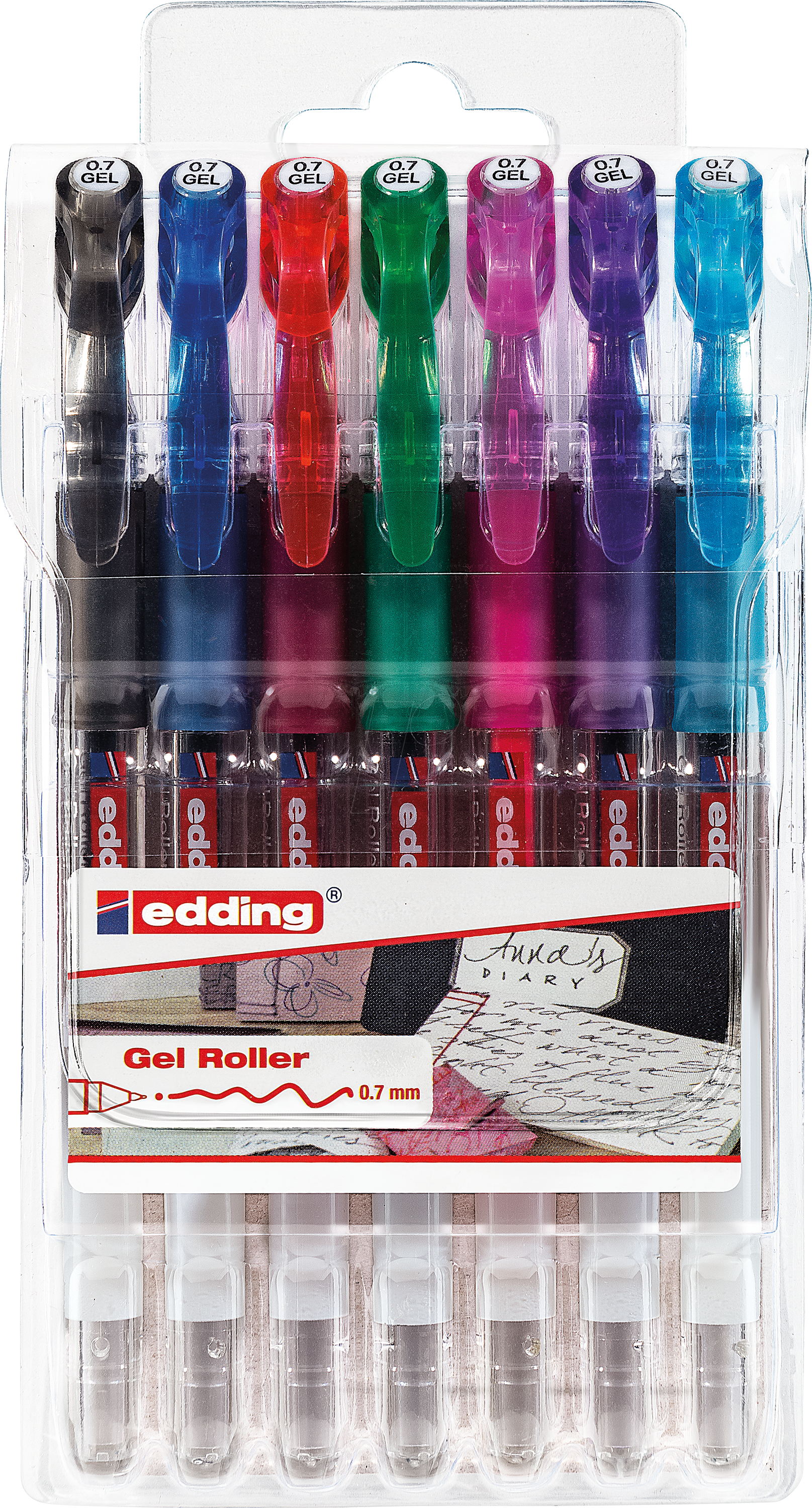 Bild von edding 2185 Gelroller - schwarz, rot, blau, gün, violett, pink, hellblau - 7er-Set - 0,7 mm - Gelstifte zum Schreiben, Malen, Mandala, Bulletjournal - Gelschreiber, Gelmalstifte
