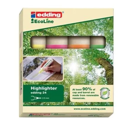 Bild von edding EcoLine 24 Textmarker Farbig sortiert Mittel Keilspitze 2 - 5 mm Nachfüllbar 4 Stück
