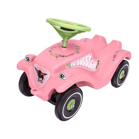 Bild von BIG-Bobby-Car Classic Flower - Kinderfahrzeug mit Blumenaufklebern für Jungen und Mädchen, belastbar bis zu 50 kg, Rutschfahrzeug für Kinder ab 1 Jahr, pastell rosa, grün