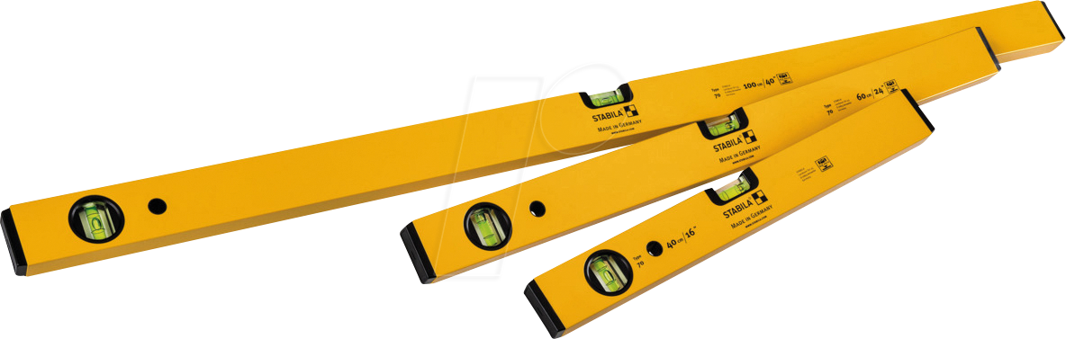 Bild von Stabila Classic set 70 (100 cm, 60 cm, 40 cm) 19819 Wasserwaagen-Set 40 cm, 60 cm, 120cm 0.5 mm/m