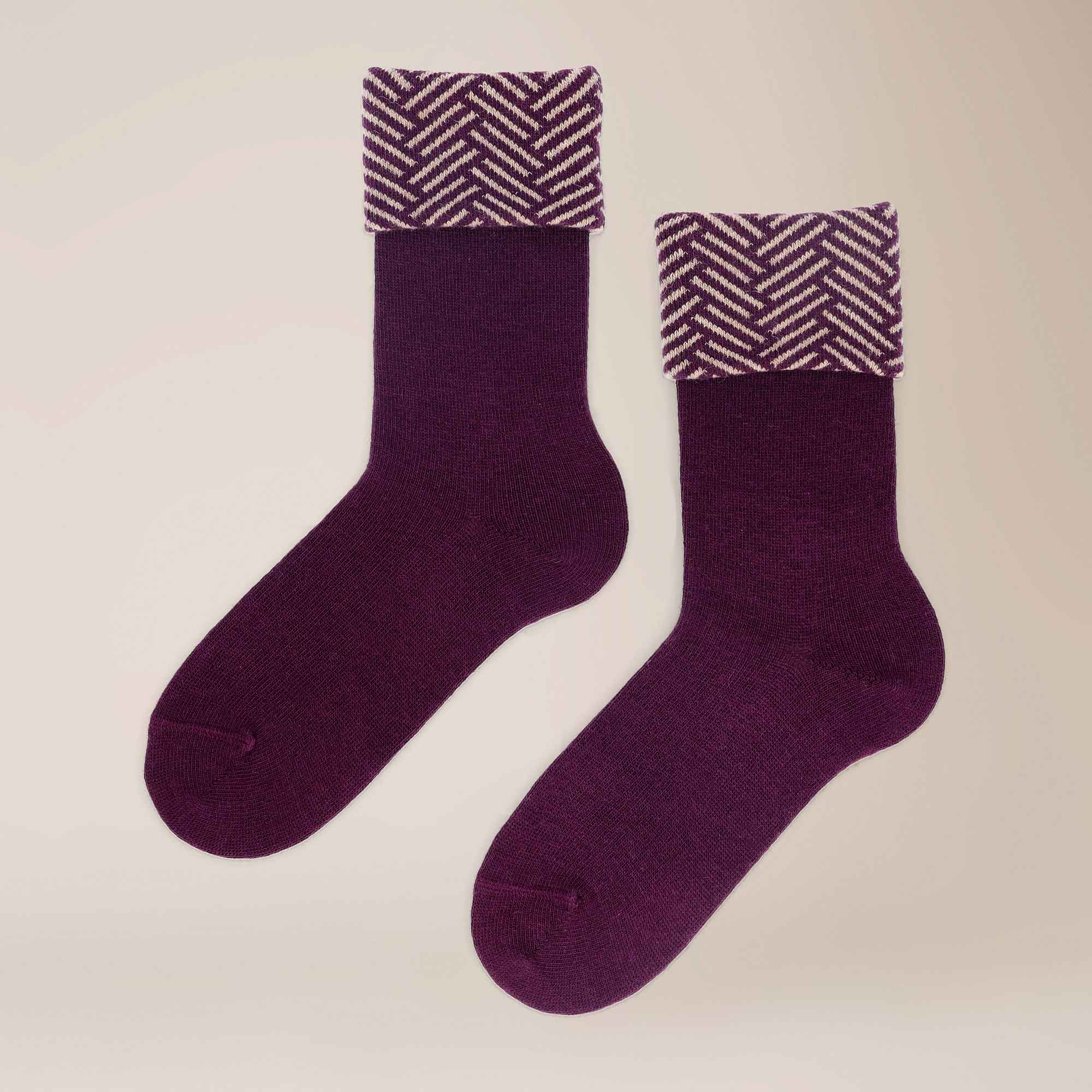 Bild von KUNERT Damen Fold Up - 35-38 - Socken mit gemustertem Umschlagbund - dark raisin 1640 (Pink/Violett)