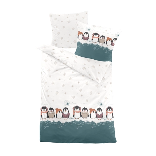 Bild von Dormisette Fein Biber Bettwäsche 135x200 Pinguine Iglu Eiskristalle