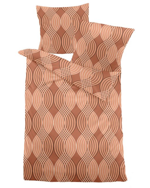 Bild von Dormisette Bettwäsche Dormisette Fein Biber Bettwäsche 155x220 Wellen orange natur 4174-80, Biber, 2 teilig
