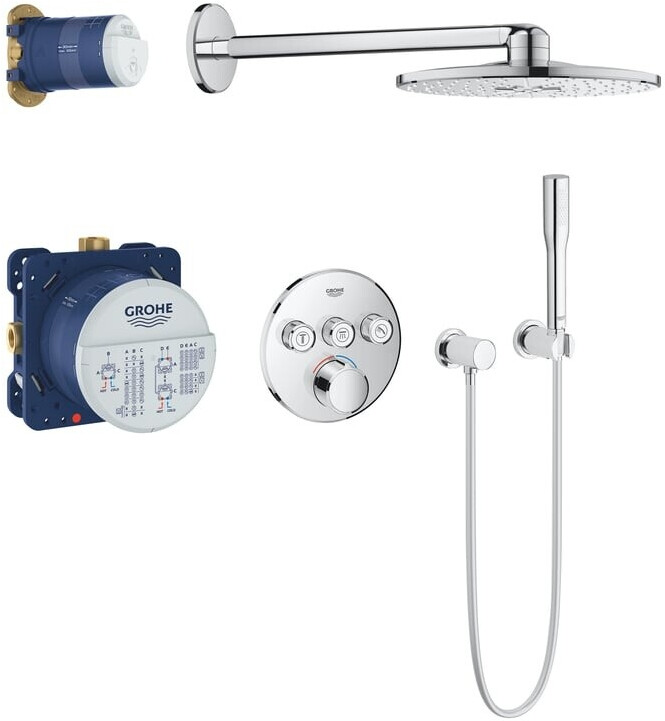 Bild von GROHE SmartControl Mixer - Duschsystem mit Mischer und Rainshower (Unterputzmischer mit 3 Absperrventilen, Fertigmontageset, Rainshower Wandanschlussbogen), rund, chrom, 34709000