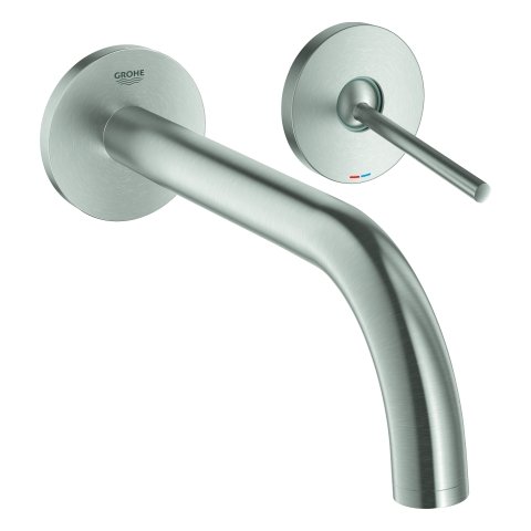 Bild von Grohe Atrio 2-Loch Waschtischbatterie, Wandmontage, Ausladung 221mm, Farbe: Supersteel
