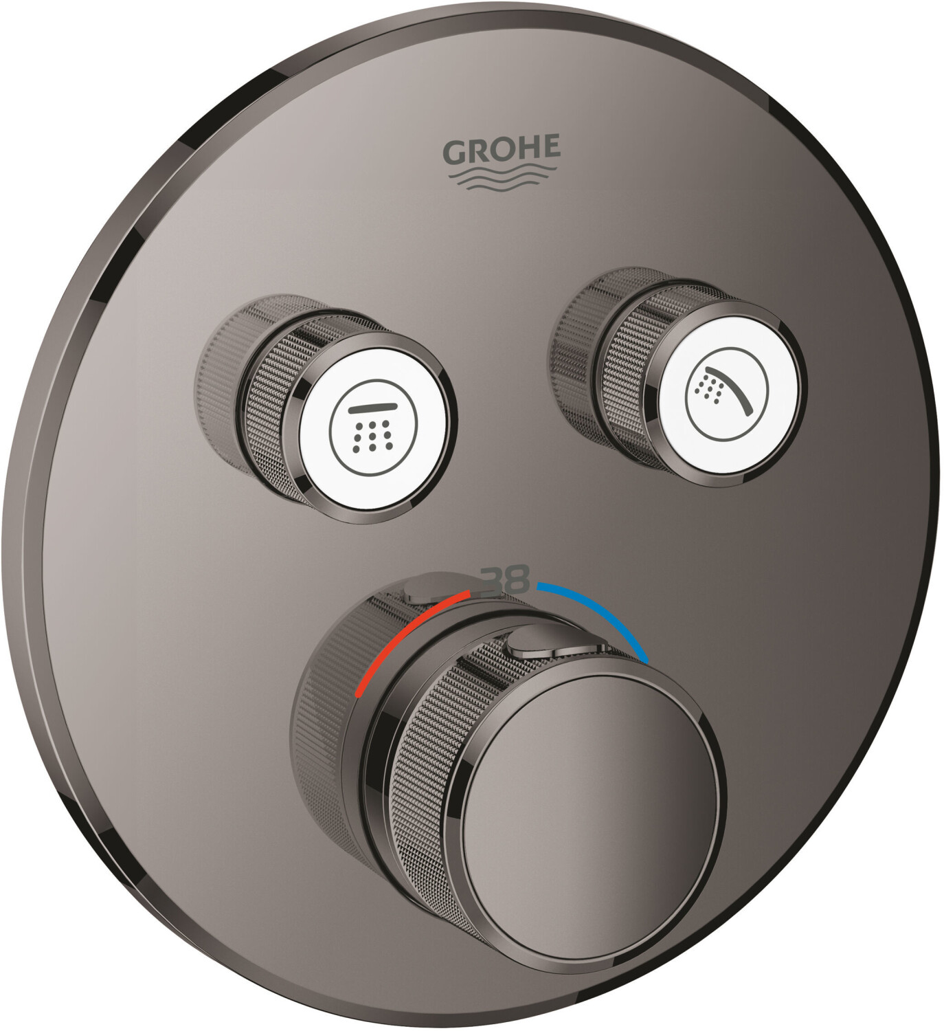 Bild von Grohe Grohtherm SmartControl Thermostat mit zwei Absperrventilen, Wandrosette rund, Farbe: hard graphite