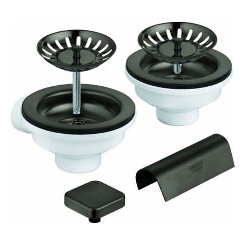 Bild von GROHE Spülen-Ablaufgarnitur 40999 2 Becken mit Exzenter hard graphite gebürstet, 40999AL0 40999AL0