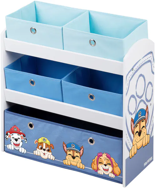 Bild von Kinderregal ROBA "PAW Patrol, weiß", Baby, Gr. B/H/T: 64cm x 60cm x 30cm, offene Fächer, weiß, Regale, inklusive 5 Stoffboxen in 2 Größen