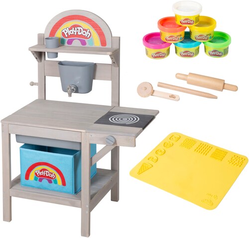 Bild von roba® Outdoor-Spielküche roba x Play-Doh Spielküche aus FSC-zertifiziertem Holz Massivholz, Matschküche + Knete & Zubehör - Für Indoor & Outdoor - Ab 3 Jahren