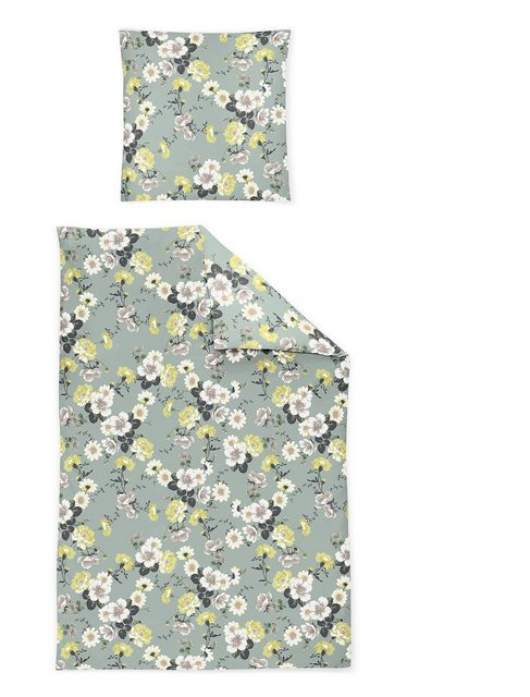 Bild von Irisette Bettwäsche Irisette Sky Mako-Satin Bettwäsche 155x220 Blüten Blumen jade gelb, Mako-Satin, 2 teilig