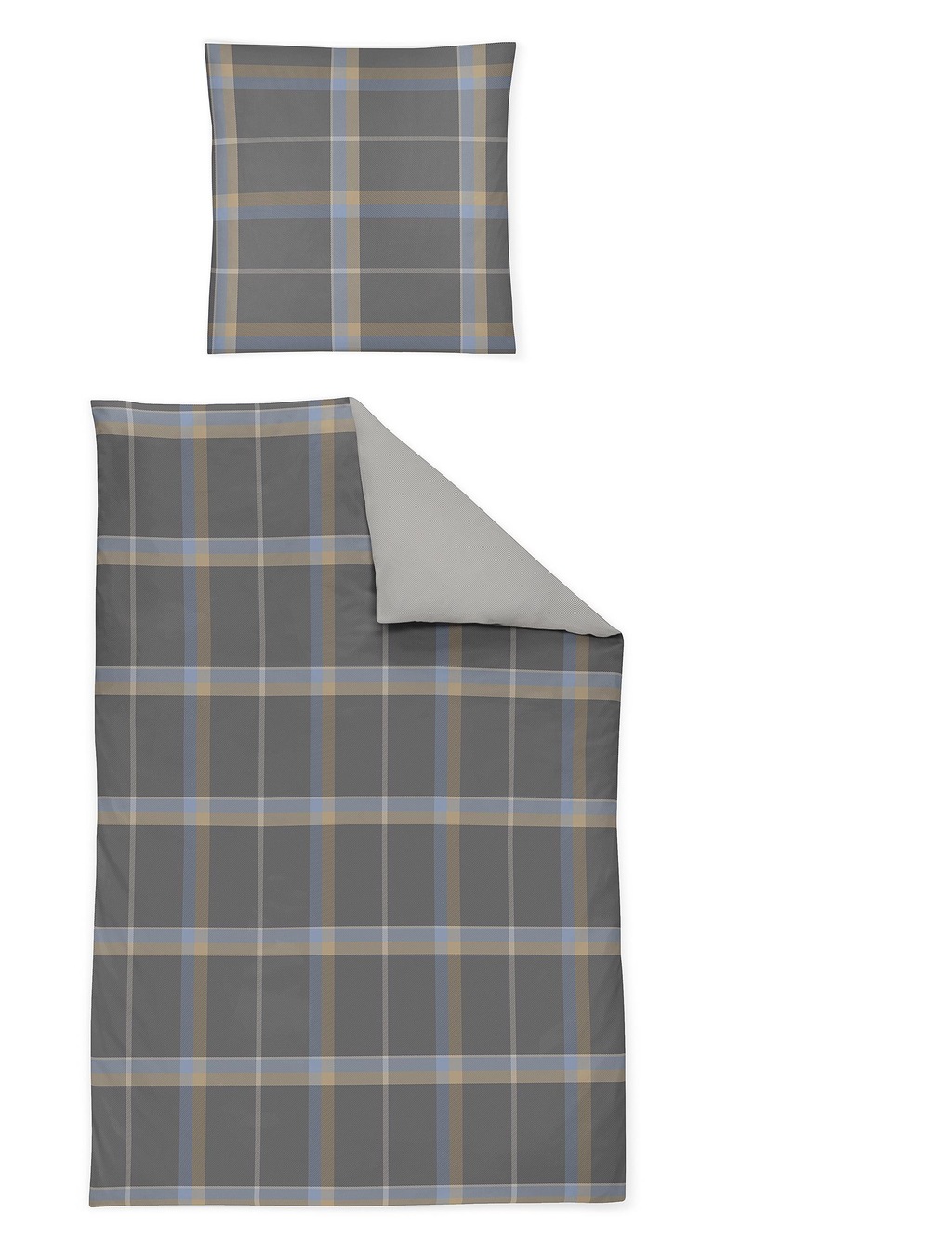 Bild von Irisette Bettwäsche Irisette Sky Mako-Satin Bettwäsche 155x220 Karo Wende grau gelb 8422-1, Mako-Satin, 2 teilig