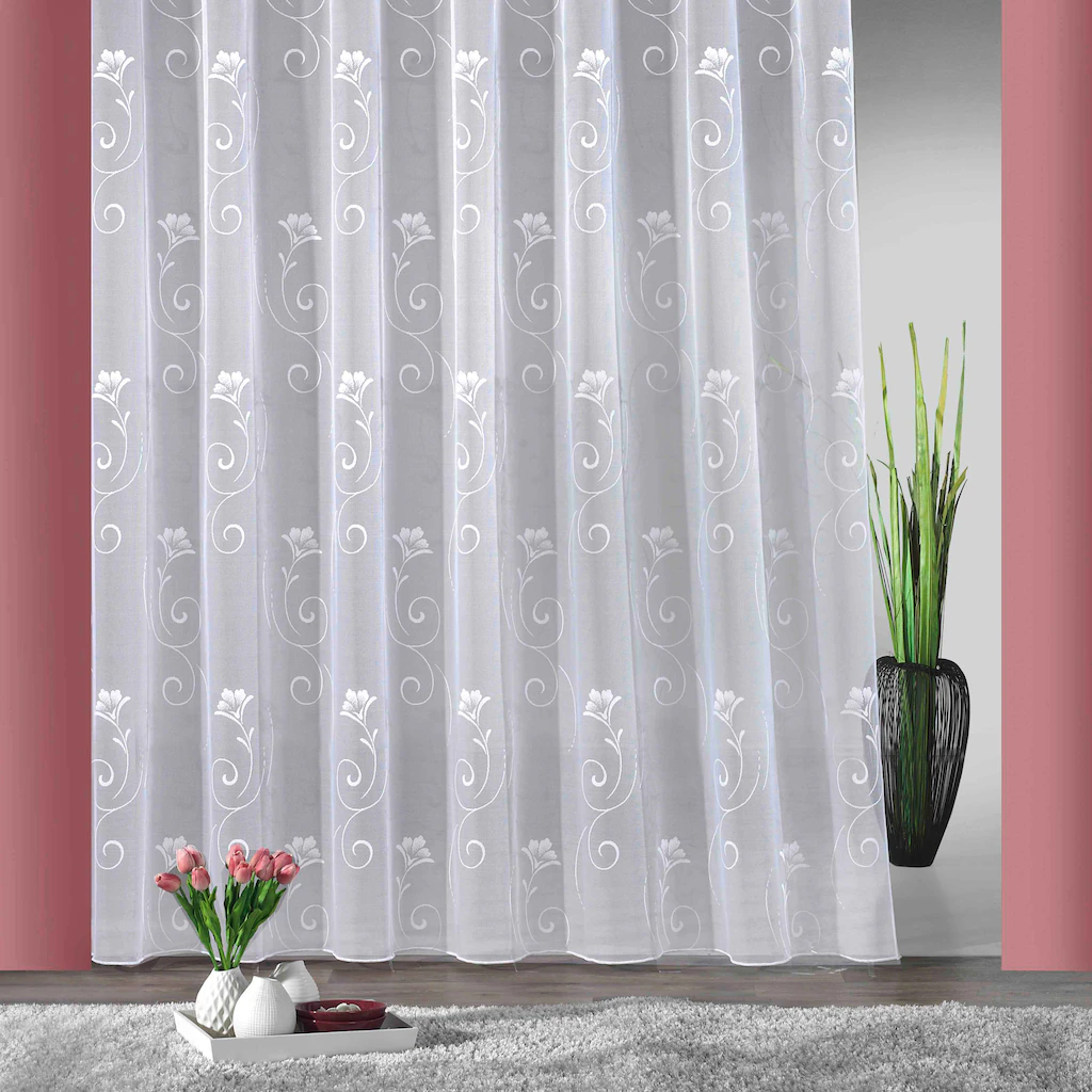 Bild von Gardine WECKBRODT "Lilly", weiß, B:1050cm H:225cm, Jacquard, Polyester, Gardinen, Polyester, Motiv, gemustert, nach Maß