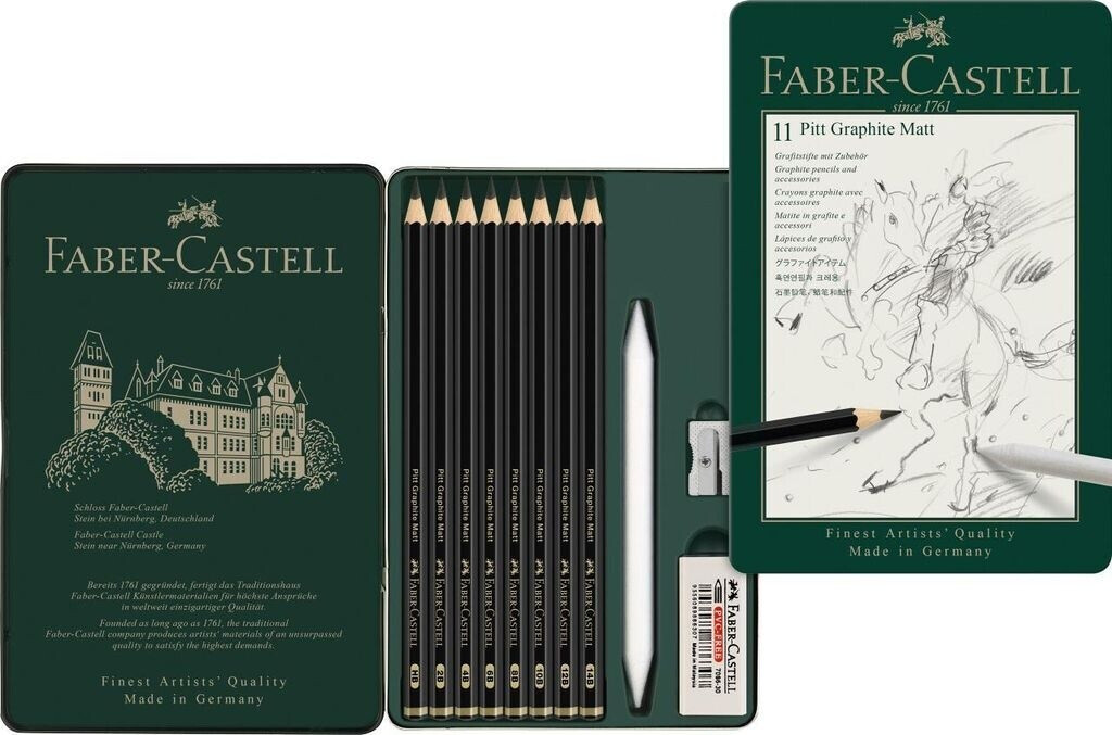 Bild von Faber-Castell Kreativset 11-tlg. Set Pitt Graphite Matt Grafitstifte mit Zubehör im Metalletui, (Zeichen-Set, 11-tlg., HB, 2B, 4B, 6B, 8B, 10B, 12B, 14B, Papierwischer, Radierer, Spitzer)