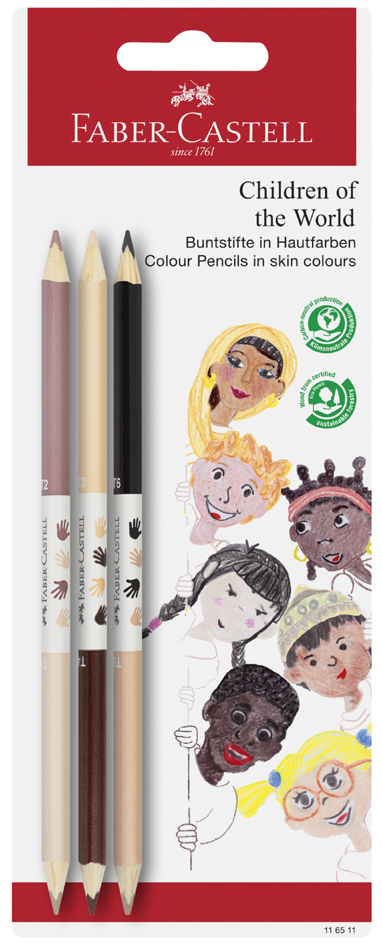 Bild von Faber-Castell Buntstift Children of the World, (3-tlg), 2 Farben pro Stift, mischbar