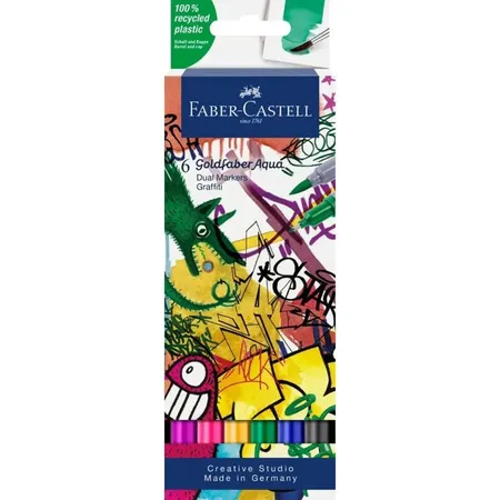 Bild von Faber-Castell 164525 - Goldfaber Aqua Dual Marker, Graffiti, mit Pinselspitze und Fineliner Spitze, 6er Etui