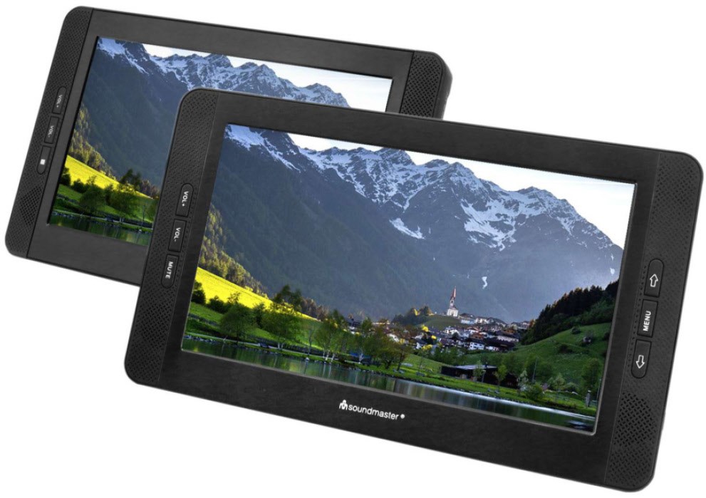 Bild von Soundmaster PDB1850SW tragbarer DVD-Player Akku 2 Monitore Kopfstützenhalter Auto Portabler DVD-Player (DVD-Player, tragbarer DVD-Player, 2 Monitore, 2 Kopfhörer, Akku, KFZ-Halterung)