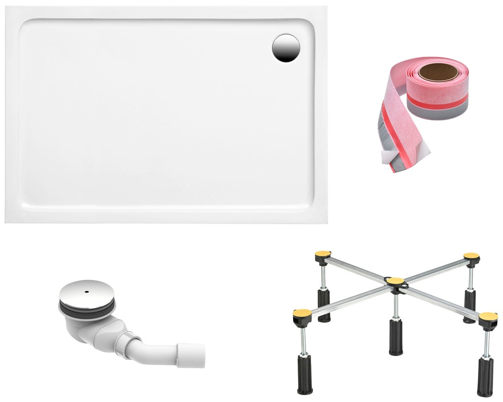 Bild von OTTOFOND Duschwanne, rechteckig, Sanitäracryl, Set, 120x90x3 cm, mit Fußgestell, Ablaufgarnitur und Fugendichtband