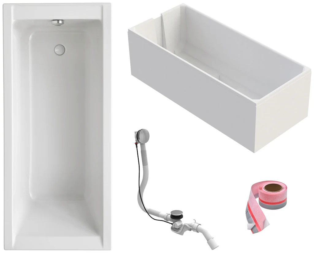Bild von OTTOFOND Einbauwanne "Körperformwanne", (Set, 4 tlg.), 180x80 cm, mit Wannenträger, Ablaufgarnitur und Fugendichtband