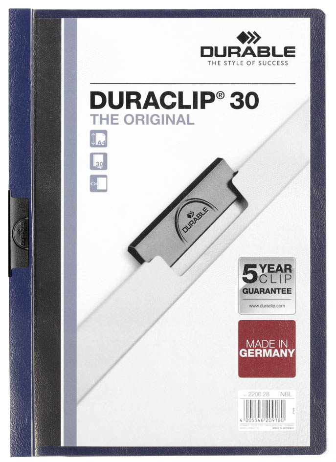 Bild von Durable Klemm-Mappe Duraclip Original 30, Hartfolie, bis 30 Blatt A4, nachtblau, 25er Packung, 220028
