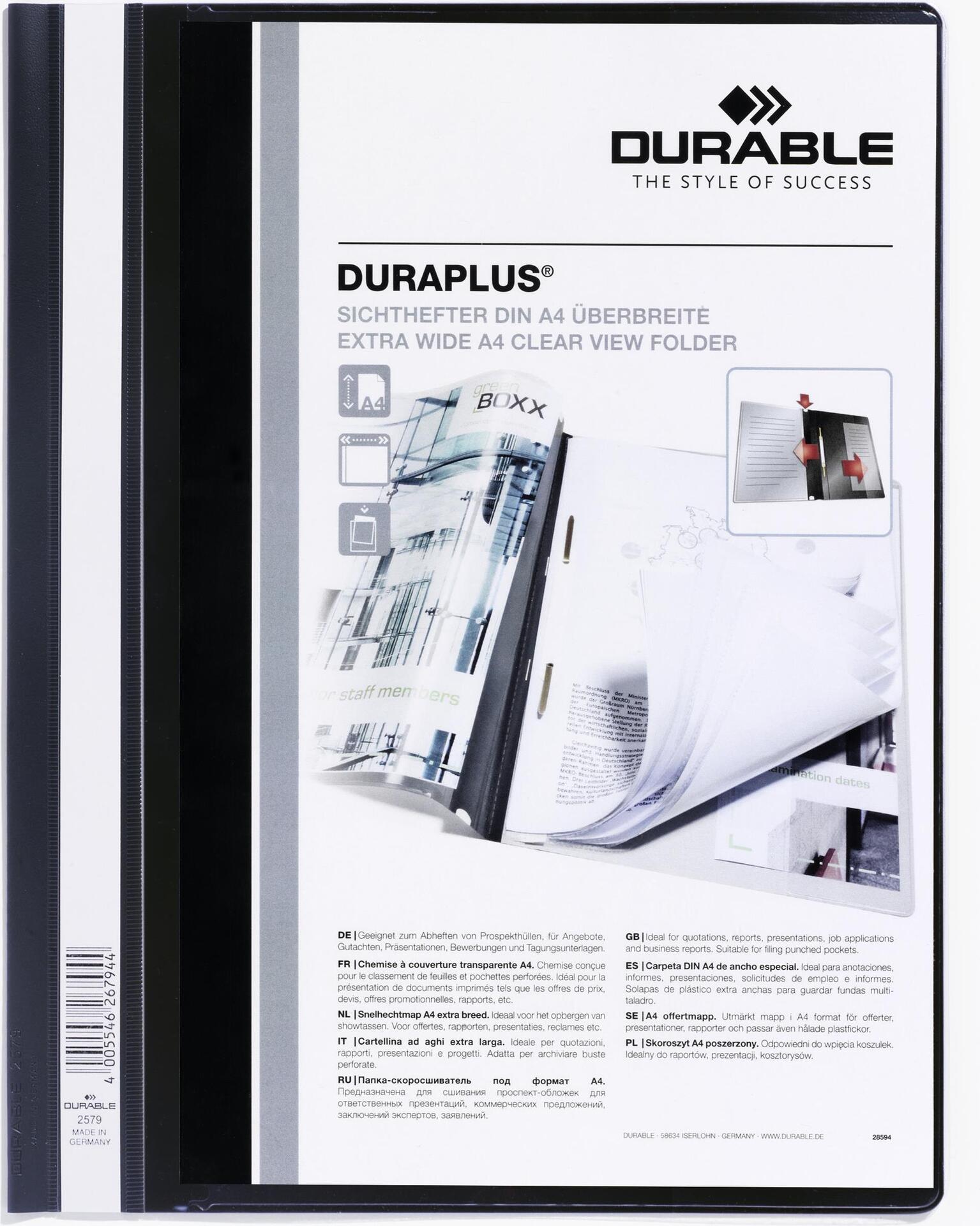 Bild von Durable Präsentations-Sichthefter DURAPLUS extrabreit, PVC-Hartfolie, 25 Stück, schwarz