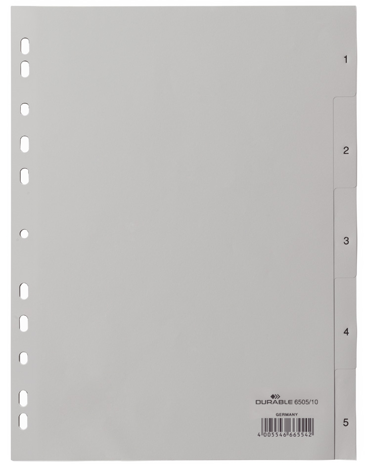 Bild von DURABLE Hunke & Jochheim Register, PP, 1 - 5, grau, DIN A4, volldeckend, 215/230 x 297 mm, 5 Blatt, 10 Stück