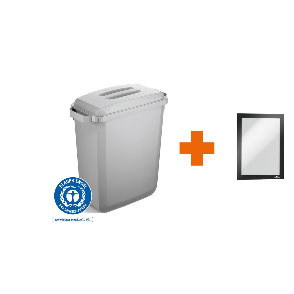 Bild von DURABLE Abfallbehälter DURABIN® ECO 60L mit Deckel + Info-Rahmen DURAFRAME®, grau