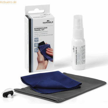 Bild von Durable Screenclean Reise-Reinigungsset für Tablets, Smartphones, E-Reader etc., Beutel mit 1 Mikrofasertuch + 25 ml Reinigungsflüssigkeit, 584400