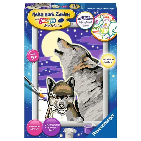 Bild von Ravensburger CreArt 28513 - Mystische Wölfe - Malen nach Zahlen ab 9 Jahre, Malset mit Rahmen, Pinsel und Acrylfarben, Geschenk für Mädchen und Jungen, Leuchtet im Dunkeln