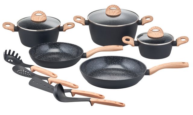Bild von Home affaire Topf-Set »Genlis«, Aluminium, (Set, 12 tlg., Kochtopf 16/20/24 cm, Bratpfanne 24/28 cm + 4-tlg. Küchenhelfer-Set), Kochtopf-Set im modernen Design mit formschönen Soft-Touchgriffen