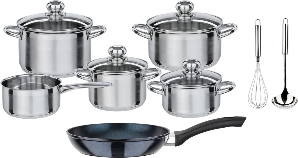 Bild von GSW Topf-Set »Silver Star«, Edelstahl, (Set, 12 tlg., 1 je Braten- u. Fleischtopf 16/20cm, 1 Kasserolle 16cm, 1 Pfanne 20cm), Edelstahl rostfrei, Induktion