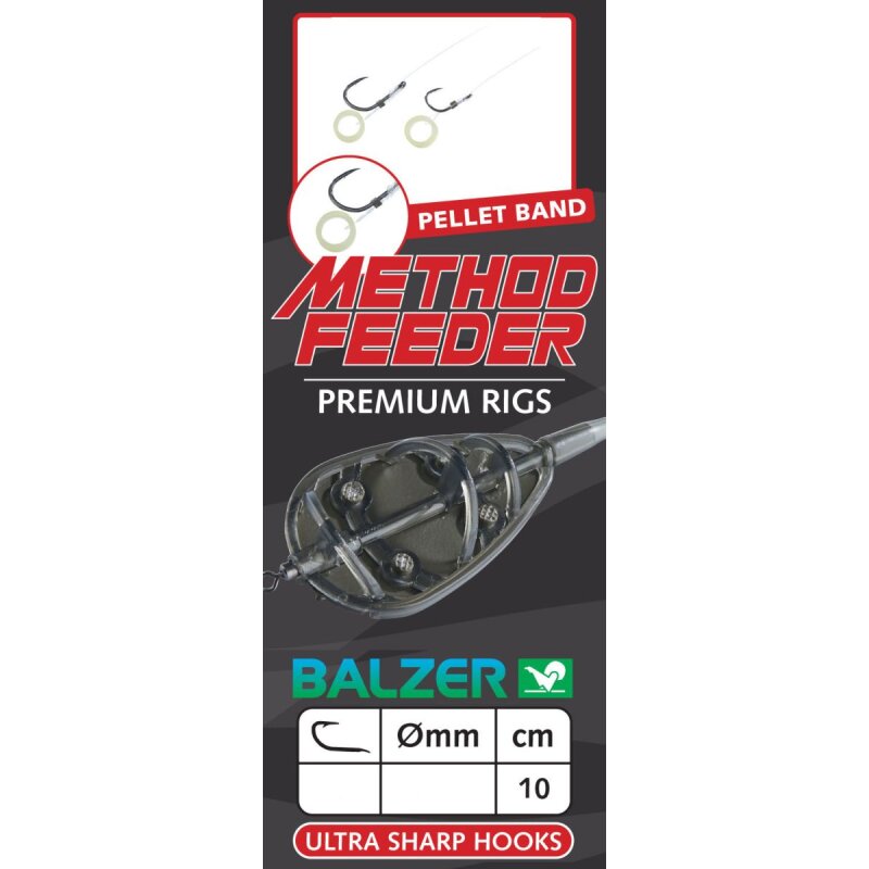 Bild von Balzer Premium Method Feeder Haken mit Pelletband 10cm - 5 gebundene Angelhaken