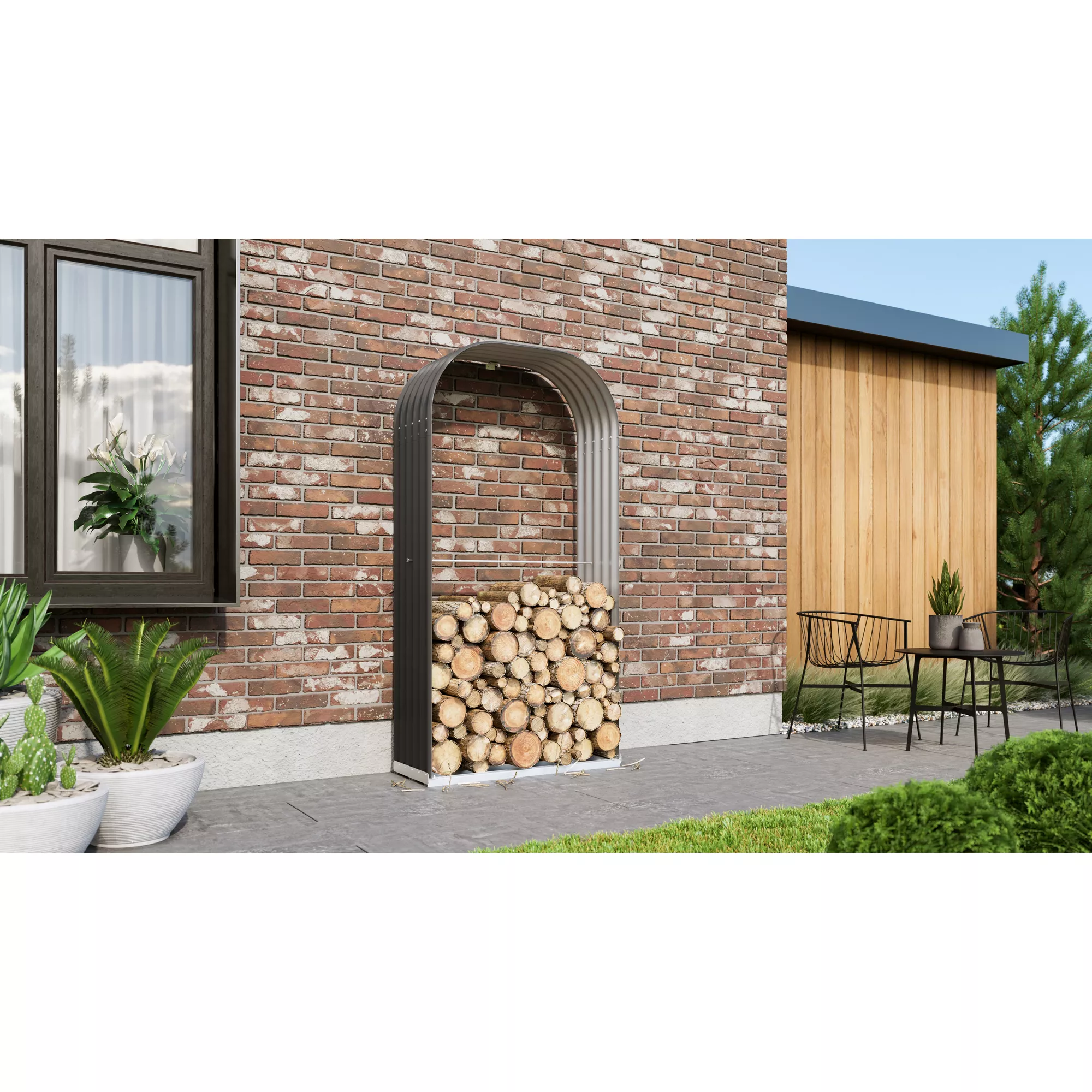 Bild von Vitavia Kaminholzregal Ardor 401, hoch, Granit Kaminholzunterstand Bausatz Zincalume®