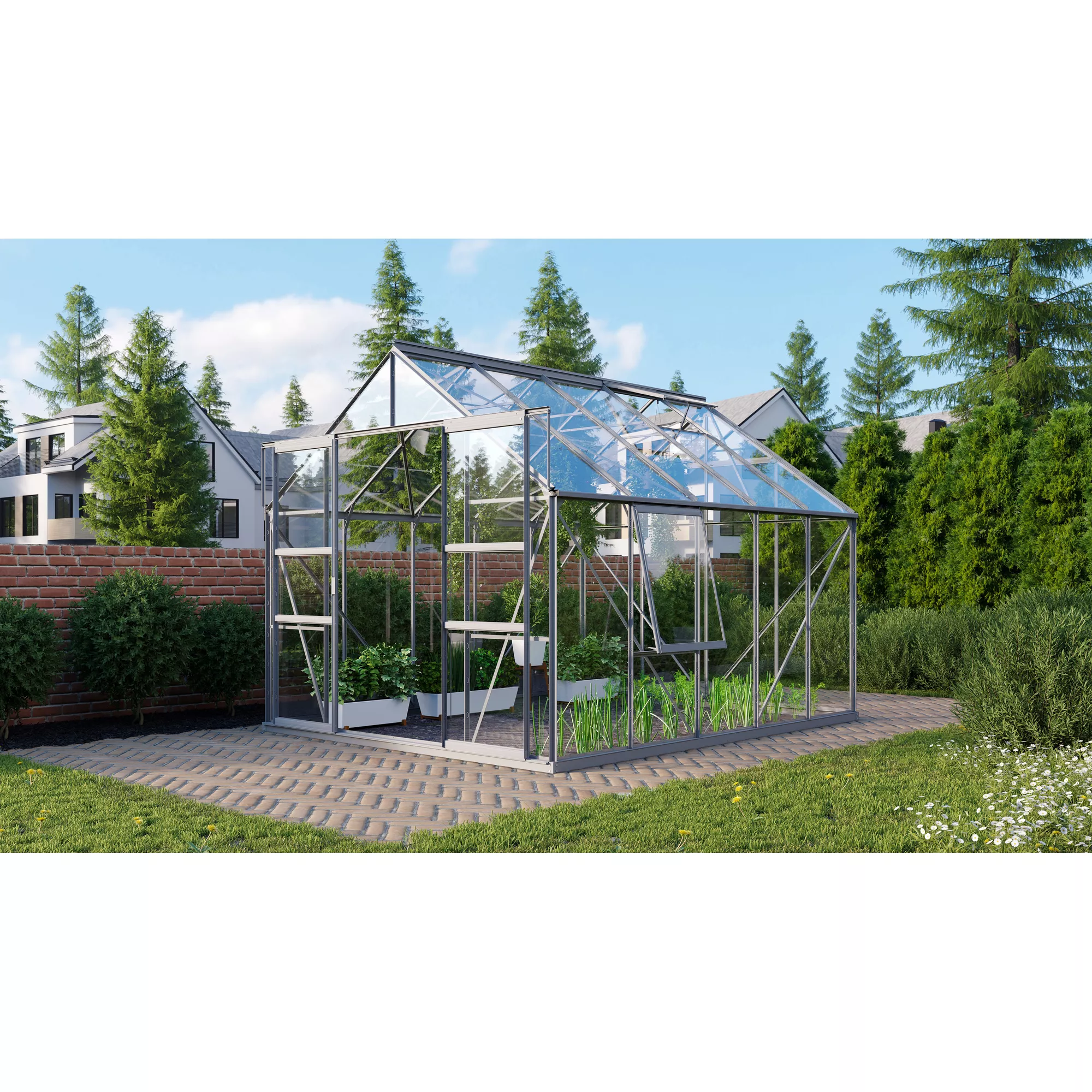 Bild von Vitavia Gewächshaus 'Meridian 2 8300' 254,4 x 316,6 cm mit 3 mm Sicherheitsglas aluminiumfarben