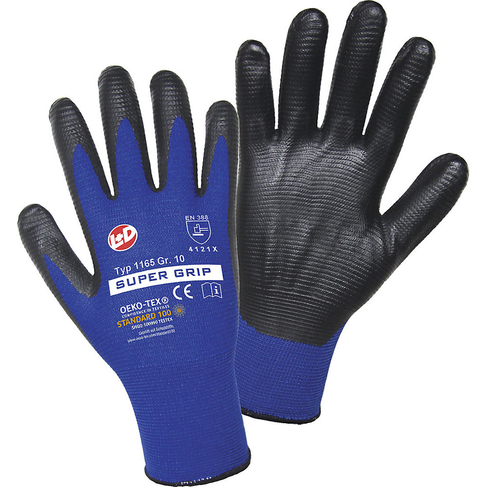 Bild von Worky Schutzhandschuhe L+D 1165-9 100% Nylon mit Nitrilbeschichtung EN 388 Mechanische Risiken 4121 Größe 9 (L)