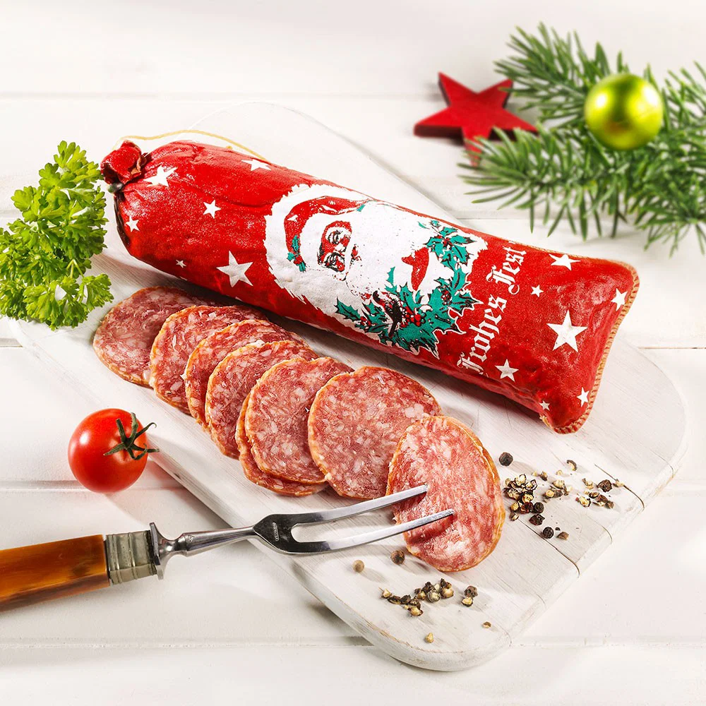 Bild von Weihnachts-Salami Frohes Fest, im Stück
